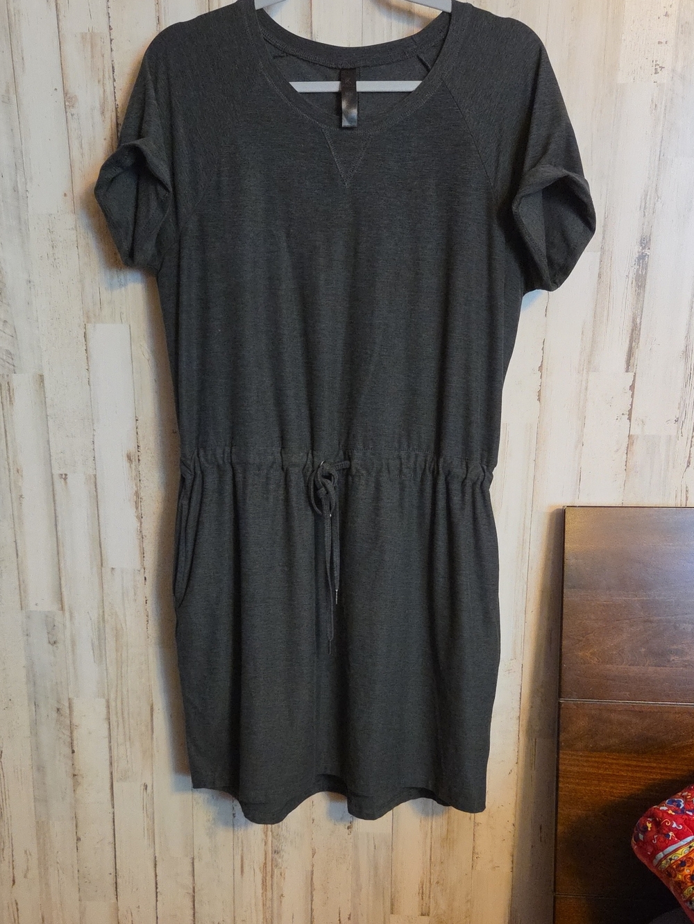 Kyodan Dark Charcoal Drawstring Waist Short Sleeve Tee Dress